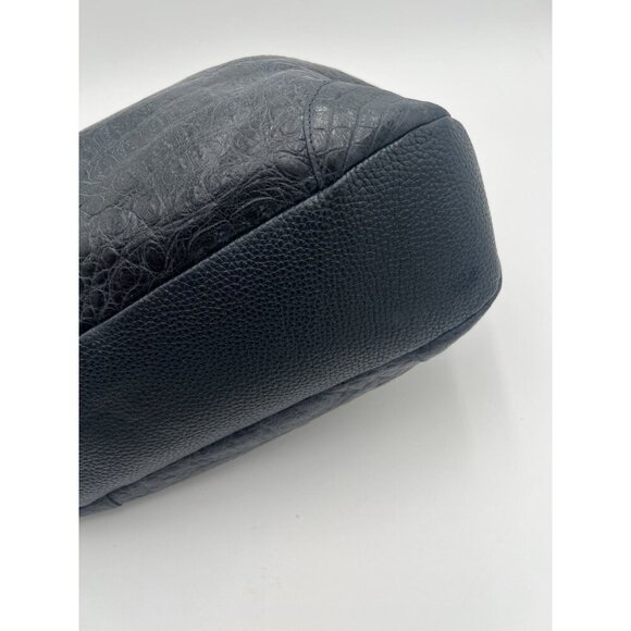 Brighton Drawstring Charcoal Gray Faux Croc & Pebbled Leather with Silver Accent - Picture 10 of 14